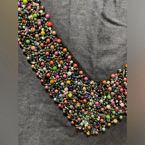 NWT Lina Tomei 100% linen dress with beaded neckline, size small - Picture 3 of 13